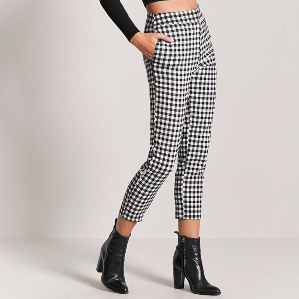 GINGHAM HIGH WAISTED PANTS